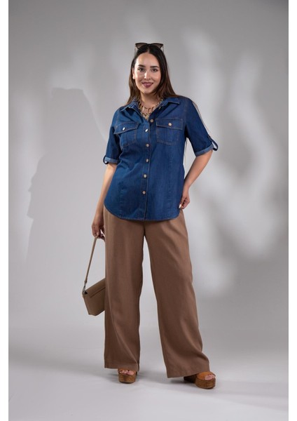 Kadın 1112057 Büyük Beden Kol Apoletli Gömlek Lacivert fiyatları