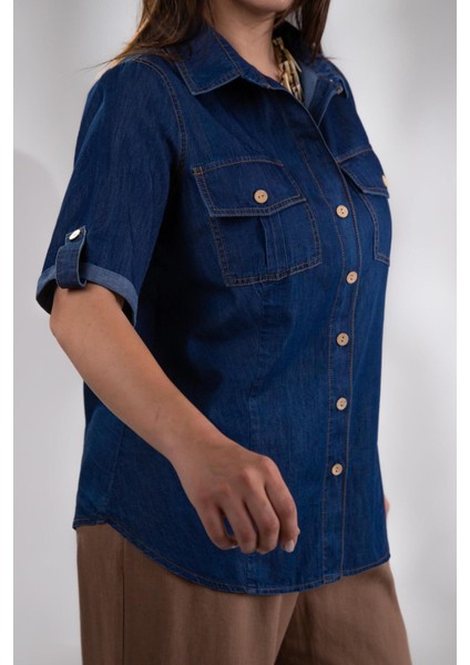 Kadın 1112057 Büyük Beden Kol Apoletli Gömlek Lacivert modelleri