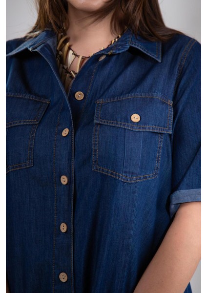 Kadın 1112057 Büyük Beden Kol Apoletli Gömlek Lacivert