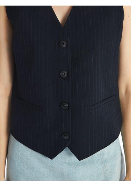 Yeni Sezon V Yaka Çizgili Kadın Klasik Yelek modelleri