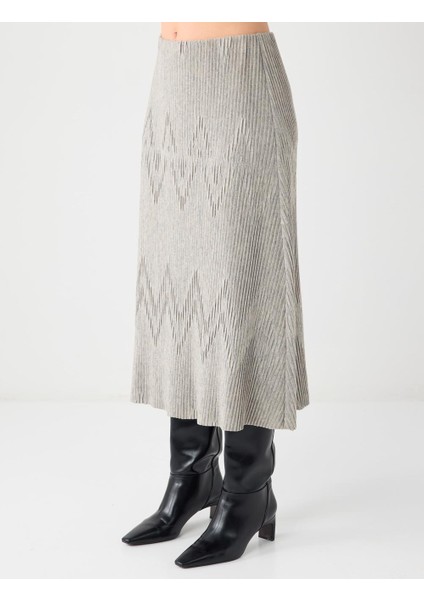 Bej Normal Bel Piliseli Yumuşak Dokulu Örme Midi Etek fırsatları