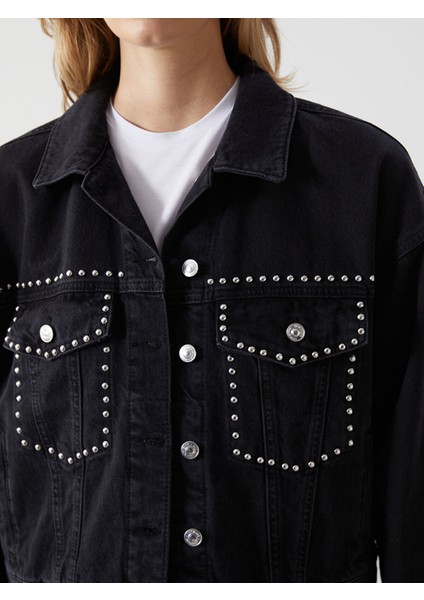 Yeni Sezon Gömlek Yaka Parlak Taşlı Kadın Jean Ceket modelleri