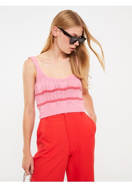 Yeni Sezon U Yaka Desenli Askılı Crop Kadın Triko Kazak fiyatları
