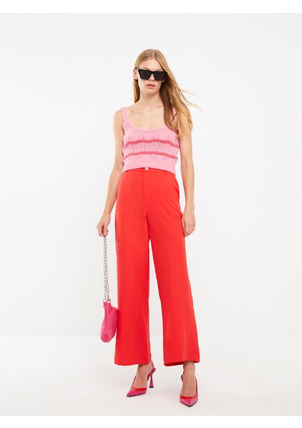 Yeni Sezon U Yaka Desenli Askılı Crop Kadın Triko Kazak modelleri