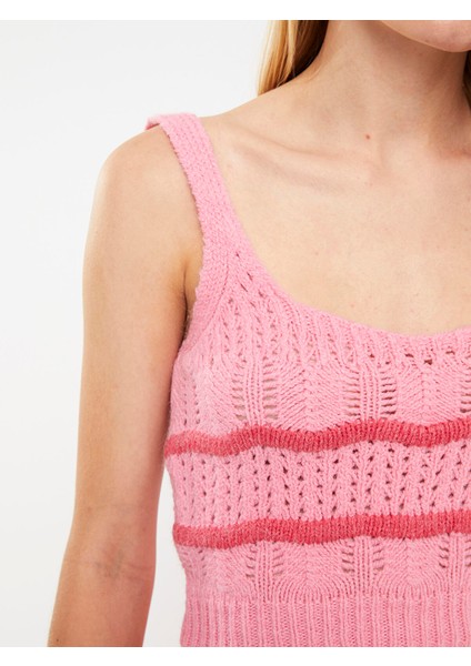 Yeni Sezon U Yaka Desenli Askılı Crop Kadın Triko Kazak fırsatları