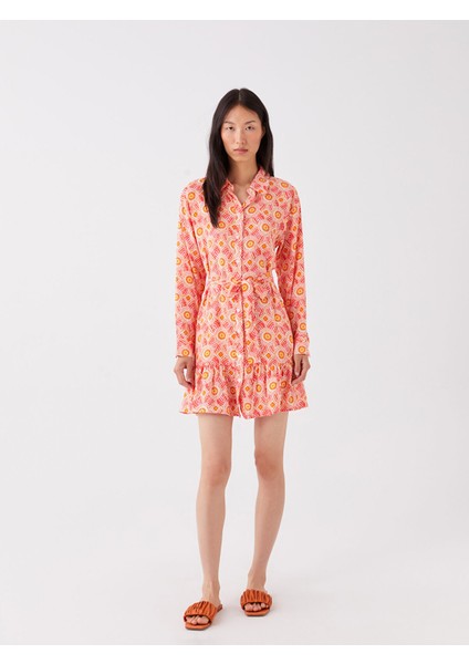 Yeni Sezon Desenli Uzun Kollu Kadın Gömlek Elbise modelleri