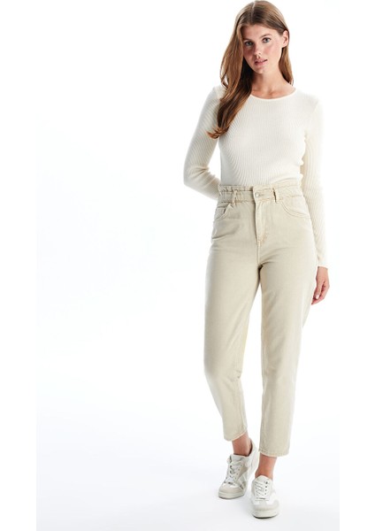 Yeni Sezon Beli Lastikli Slouchy Fit Kadın Jean Pantolon