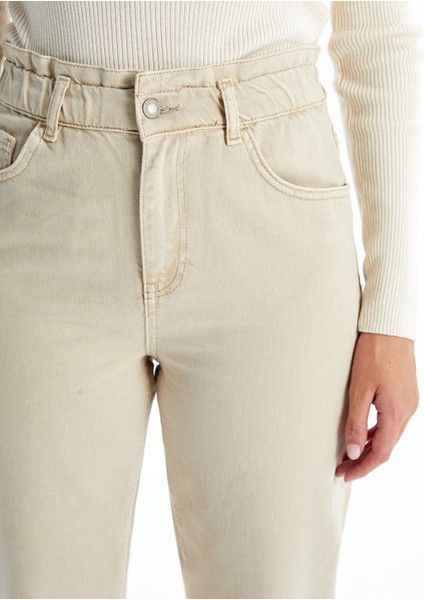 Yeni Sezon Beli Lastikli Slouchy Fit Kadın Jean Pantolon modelleri