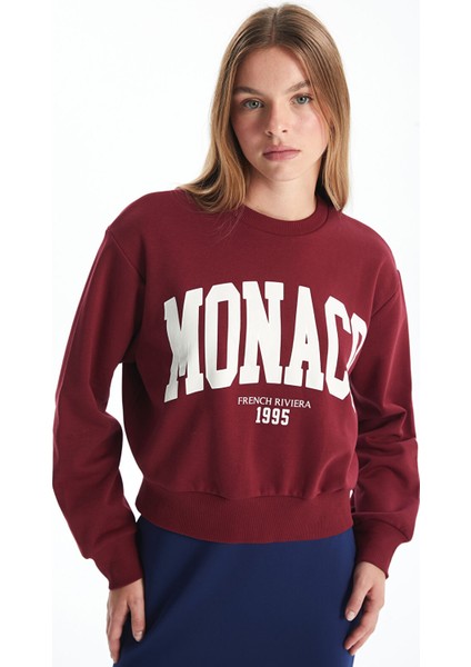 Yeni Sezon Bisiklet Yaka Baskılı Oversize Kadın Kalın Sweatshirt