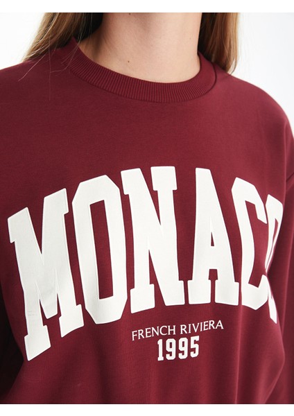 Yeni Sezon Bisiklet Yaka Baskılı Oversize Kadın Kalın Sweatshirt modelleri