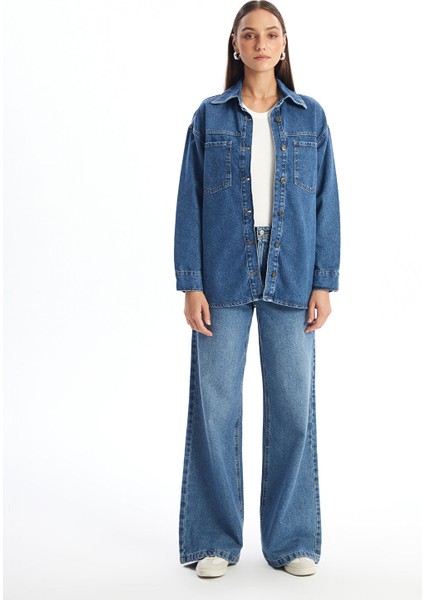Yeni Sezon Düz Uzun Kollu Oversize Kadın Jean Gömlek modelleri