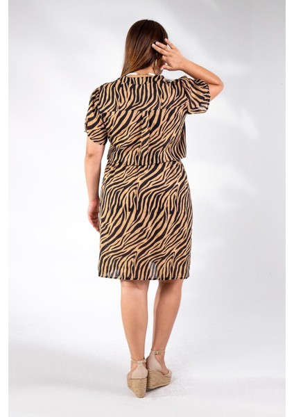 Kadın Büyük Beden Düğmeli Beli Lastikli Siyah-Hardal Elbise indirimleri