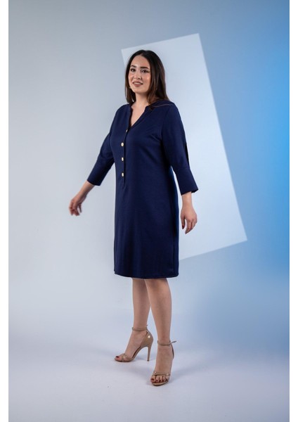 Kadın 3330450 Büyük Beden Kol Detaylı Lacivert Elbise fiyatları