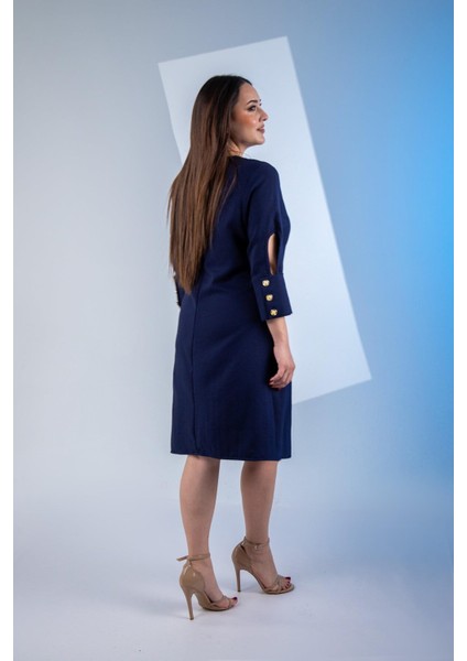 Kadın 3330450 Büyük Beden Kol Detaylı Lacivert Elbise indirimleri