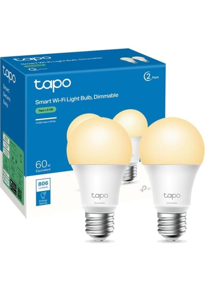 L510E 2-Pack, Ayarlanabilir Akıllı Wi-Fi Ampulü, 806 Lümen, E27 Duy, 8,3W, Enerji Tasarrufu, Amazon ve ile Çalışır, Kısılabilir Yumuşak Beyaz, Hub Gerekmez