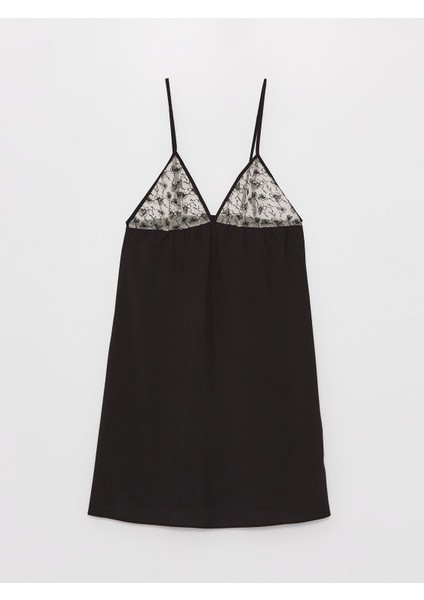 Yeni Sezon V Yaka Desenli Askılı Saten Kadın Fantezi Gecelik