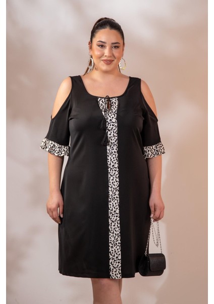 Kadın Büyük Beden Omuz Detaylı Elbise Siyah