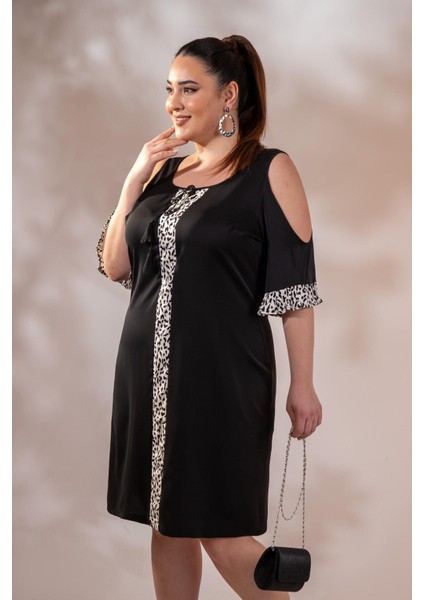 Kadın Büyük Beden Omuz Detaylı Elbise Siyah modelleri