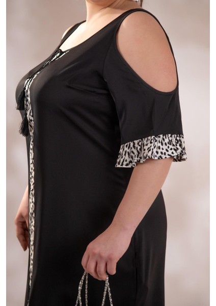 Kadın Büyük Beden Omuz Detaylı Elbise Siyah indirimleri