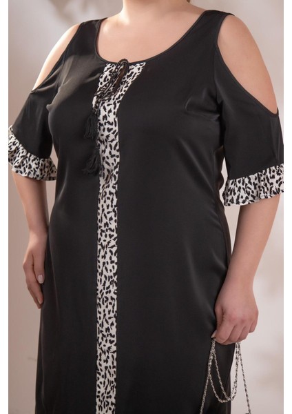 Kadın Büyük Beden Omuz Detaylı Elbise Siyah