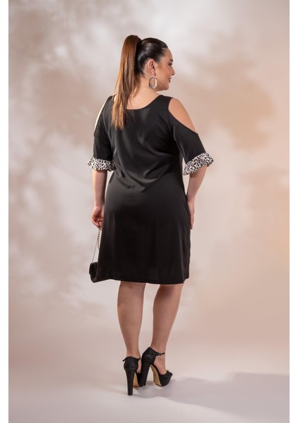 Kadın Büyük Beden Omuz Detaylı Elbise Siyah