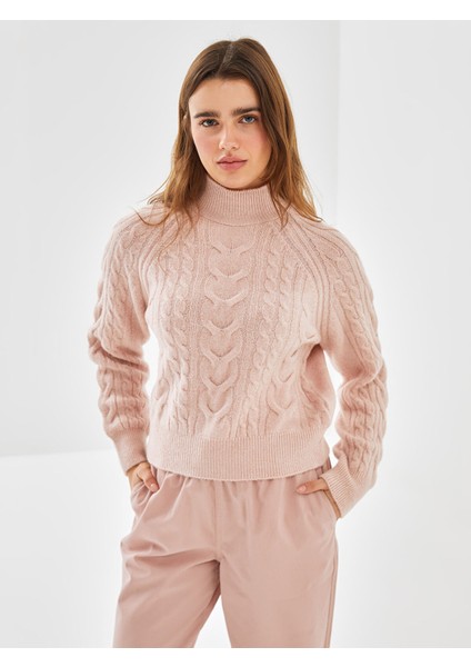 Yeni Sezon Yarım Balıkçı Yaka Kendinden Desenli Kadın Triko Kazak