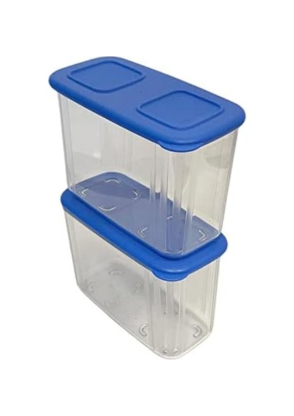 2'li Set Şeffaf ve Taze 715 ml Şeffaf Mavi Buzdolabı Sistemi Taze Sistem Konteyner Kapaklı Dikdörtgen modelleri