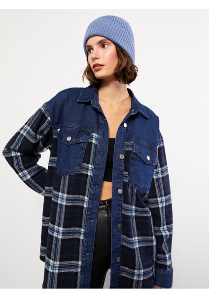 Yeni Sezon Önden Düğme Kapamalı Ekose Uzun Kollu Gabardin Kadın Gömlek Ceket fırsatları