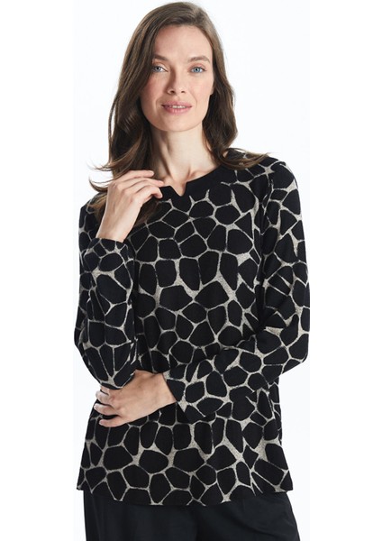 Yeni Sezon Kaçık Yaka Desenli Kadın Bluz