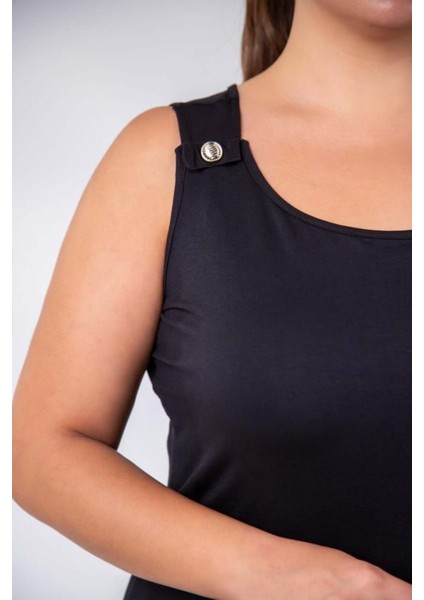 Kadın Büyük Beden 1111087 Kolsuz Düğmeli Elbise Siyah fiyatları