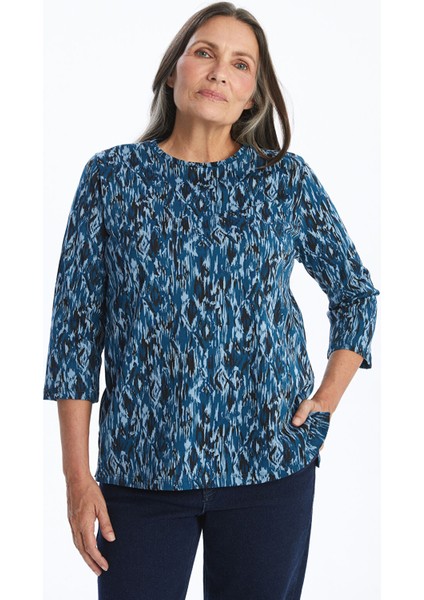 Yeni Sezon Bisiklet Yaka Desenli Kadın Bluz