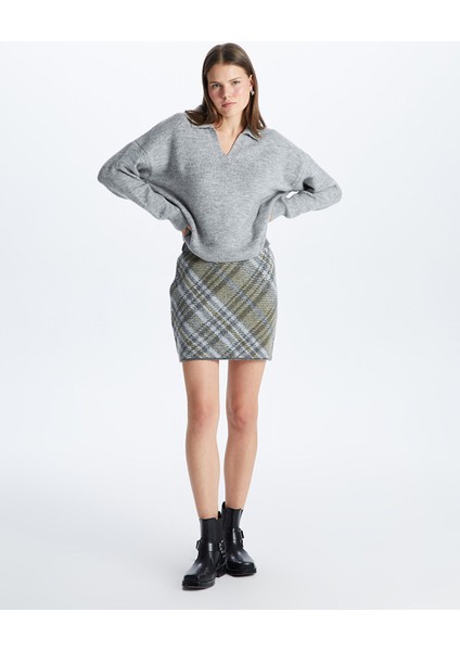 Yeni Sezon Beli Lastikli Desenli Kadın Triko Etek