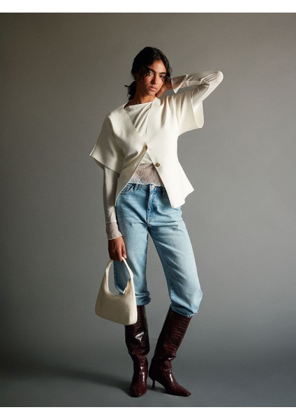 Yeni Sezon Beli Kemerli Straight Fit Kadın Jean Pantolon