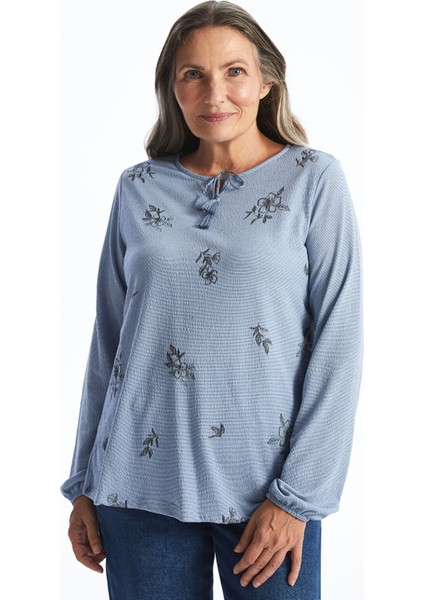 Yeni Sezon Bağlamalı Yaka Çiçekli Kadın Bluz