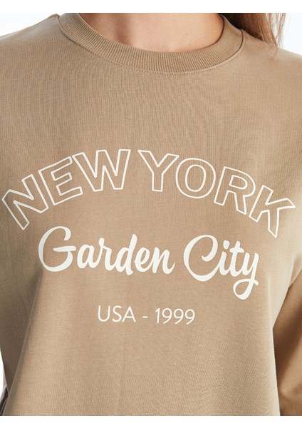 Yeni Sezon Bisiklet Yaka Baskılı Kadın Sweatshirt Tunik modelleri