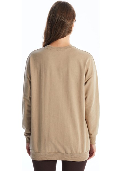 Yeni Sezon Bisiklet Yaka Baskılı Kadın Sweatshirt Tunik fırsatları