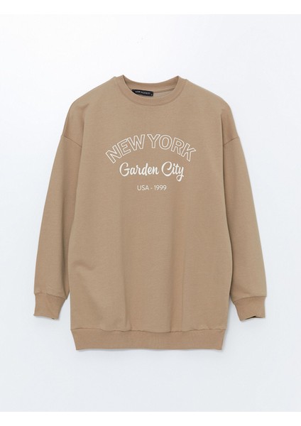 Yeni Sezon Bisiklet Yaka Baskılı Kadın Sweatshirt Tunik indirimleri