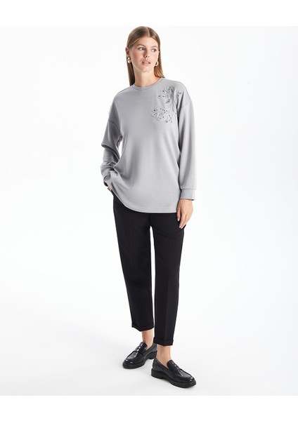 Yeni Sezon Bisiklet Yaka Nakışlı Oversize Kadın Tunik fiyatları