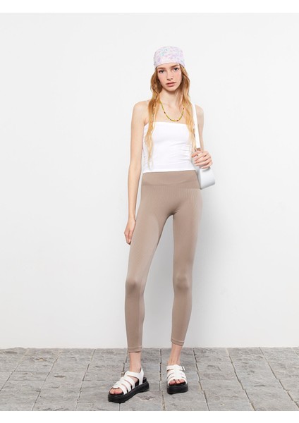 Yeni Sezon Kadın Beli Lastikli Düz Tayt