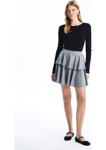 Yeni Sezon Beli Lastikli Parlak Görünümlü Kadın Etek