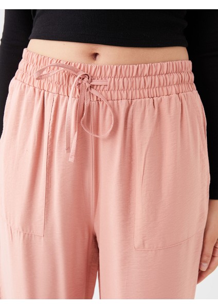 Yeni Sezon Beli Lastikli Rahat Kalıp Keten Görünümlü Kadın Pantolon modelleri