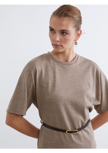 Yeni Sezon Bisiklet Yaka Beli Kemerli Bluz