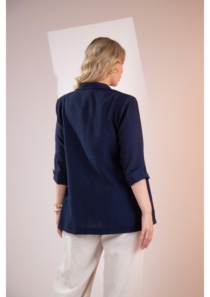 Kadın Büyük Beden Cepli Lacivert Ceket modelleri