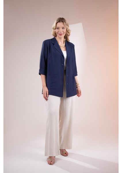 Kadın Büyük Beden Cepli Lacivert Ceket fırsatları