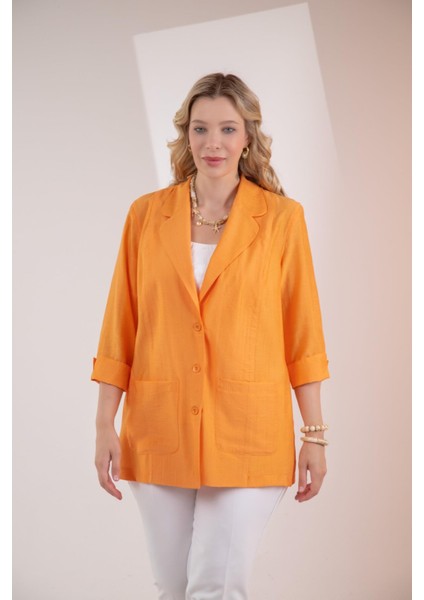 Kadın Büyük Beden Cepli Turuncu Ceket modelleri