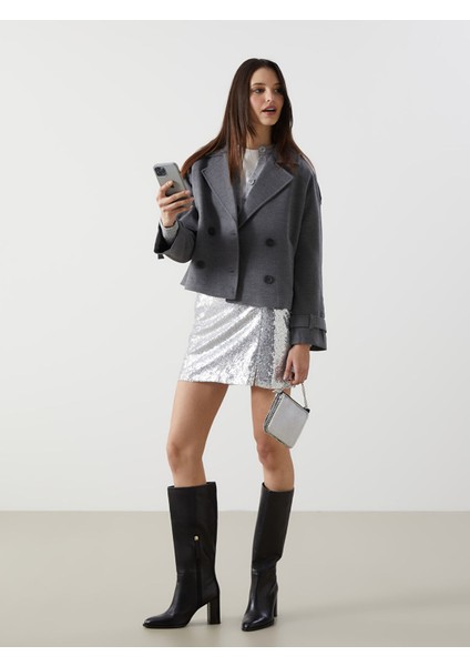 Yeni Sezon Beli Fermuarlı Pul Payetli Kadın Etek