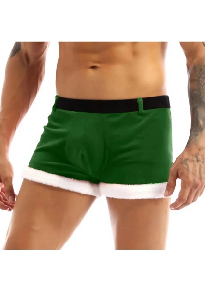 Erkek Yeşil Renk Kemer Köprü Detaylı Kadife Yılbaşı Erkek Hediyelik Boxer