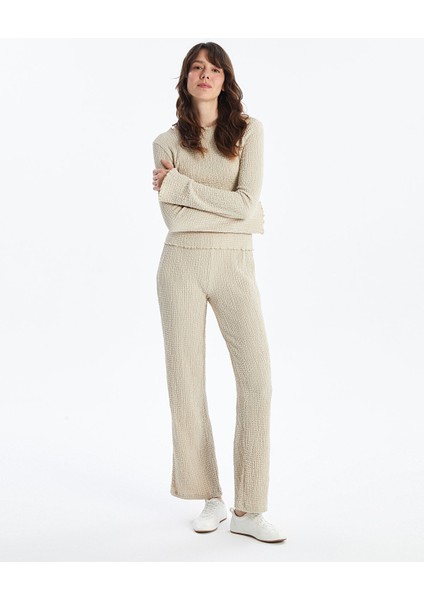 Yeni Sezon Beli Lastikli Dokulu Kadın Pantolon