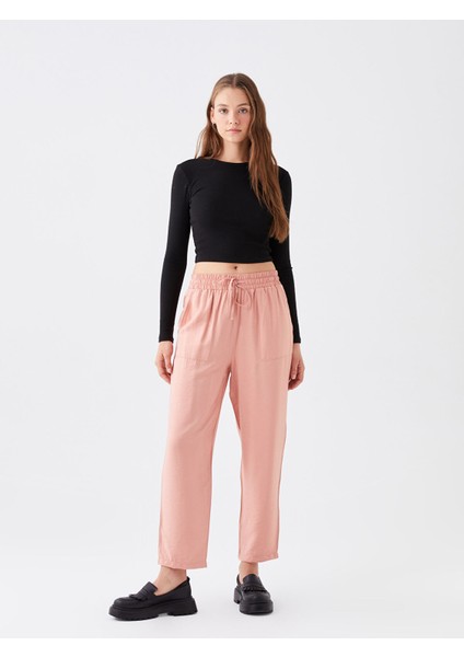 Yeni Sezon Beli Lastikli Rahat Kalıp Keten Görünümlü Kadın Pantolon fiyatları