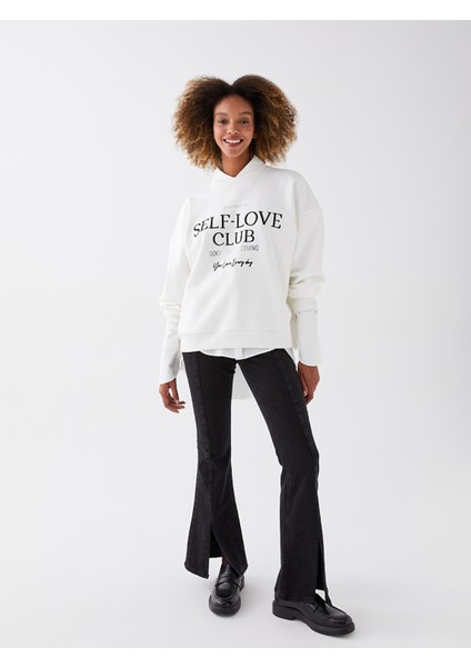 Yeni Sezon Bisiklet Yaka Baskılı Uzun Kollu Kadın Sweatshirt modelleri